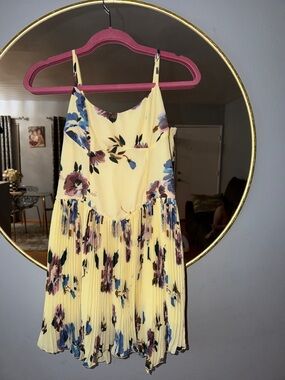 wild fable Yellow Floral Pleated Mini Dress